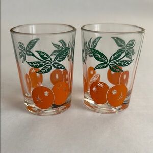 Vintage Set of 2 Orange and Green Glass Tumblers 3”